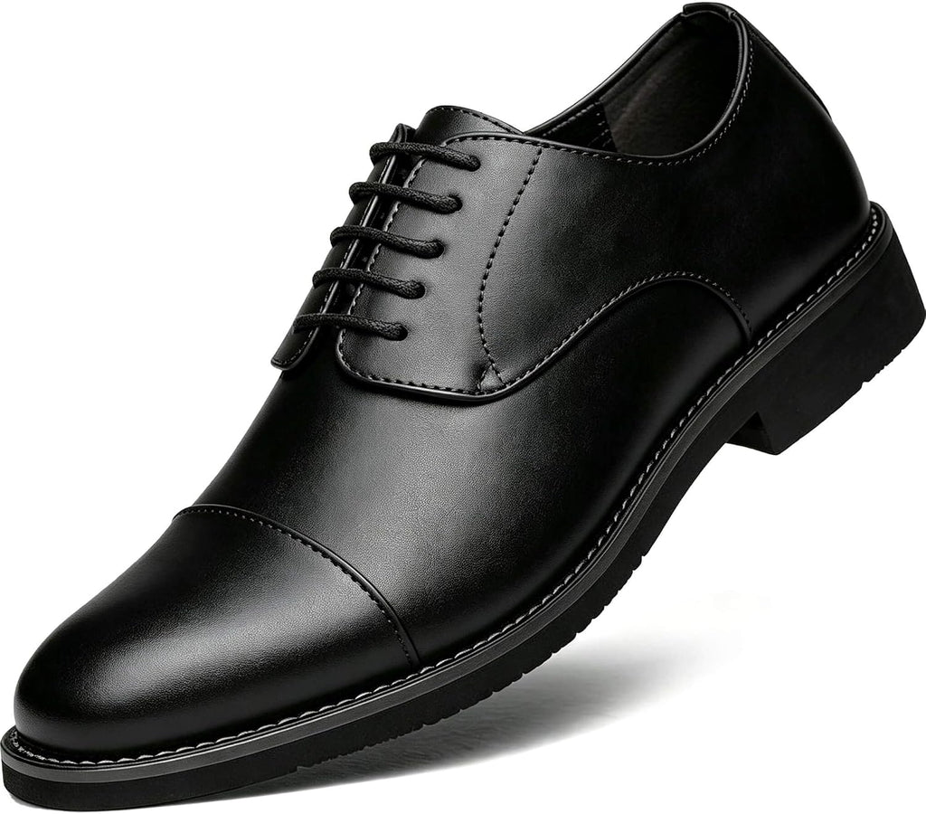 Men's Dress Shoes Classic Cap-Toe Oxfords Formal Business Tuxedo Suit Fashion Men Lace-Up Leather Derby Shoes Comfortable Lightweight Non-Slip Office Work Driving Wedding Footwear