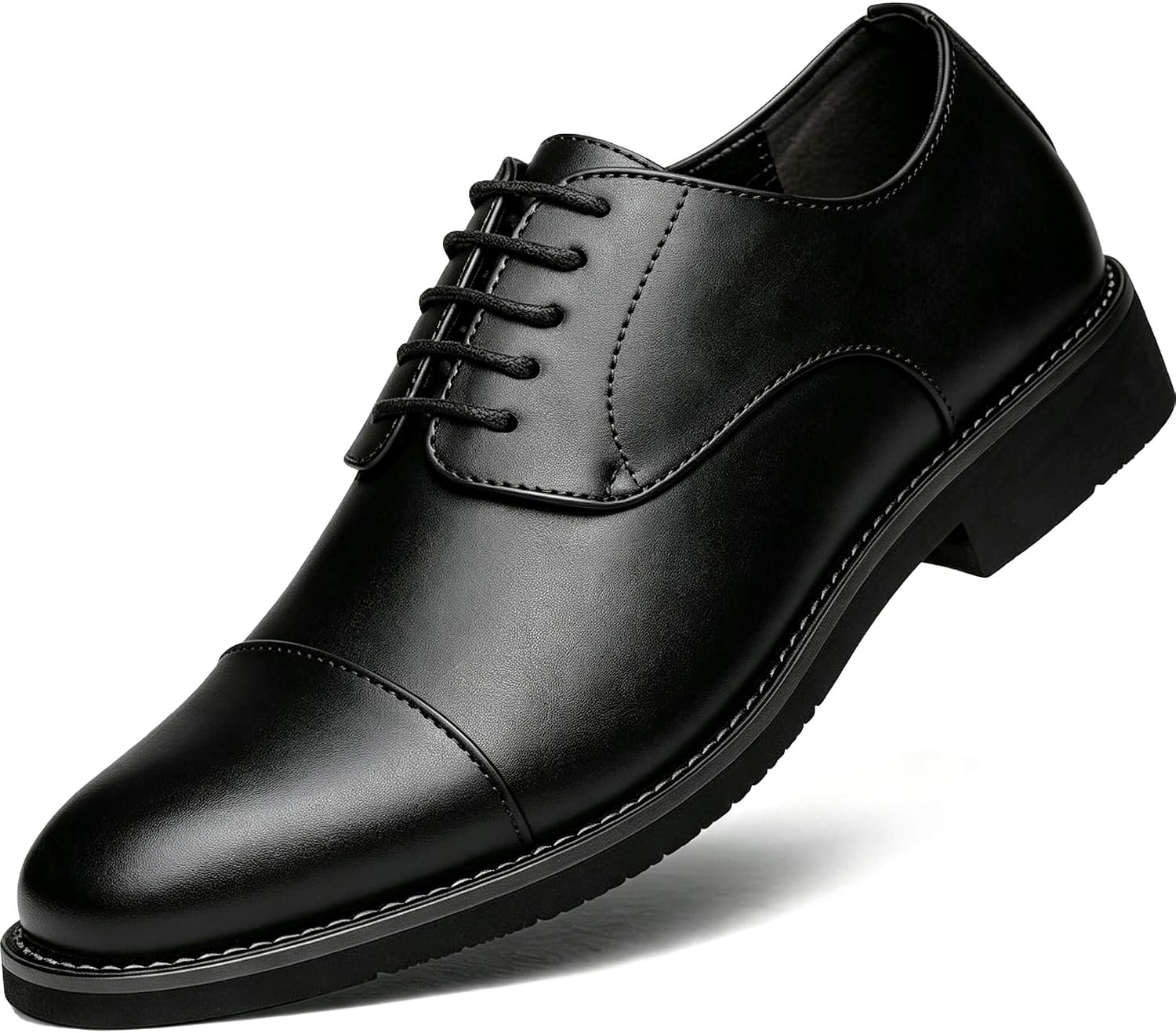 Men's Dress Shoes Classic Cap-Toe Oxfords Formal Business Tuxedo Suit Fashion Men Lace-Up Leather Derby Shoes Comfortable Lightweight Non-Slip Office Work Driving Wedding Footwear